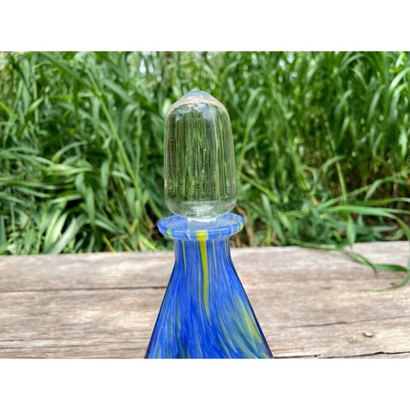 Vintage 1960s MCM Art Glass Petite Decanter Blue Yellow Swirl - Picture 6 of 16